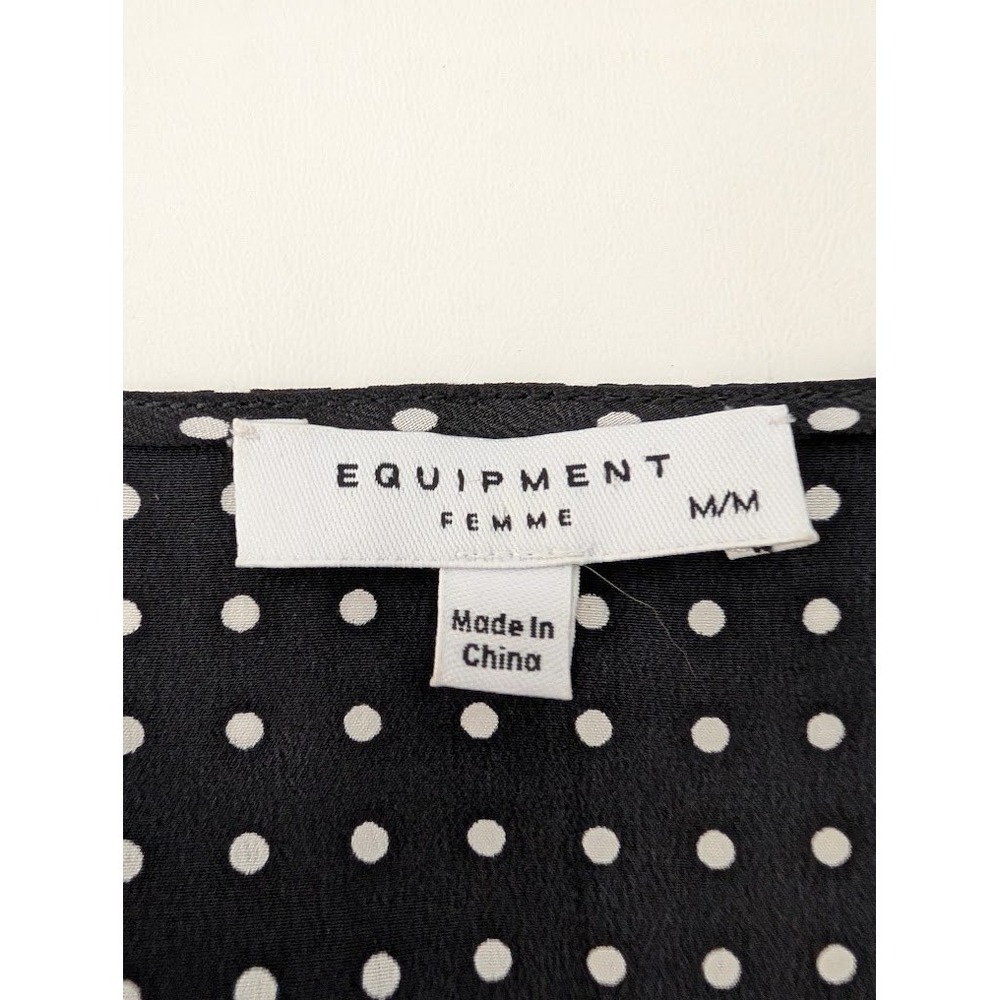 Equipment Femme Black White Polka Dot Silk Long Sleeve Plunging VNeck Crop Top M - Picture 8 of 10